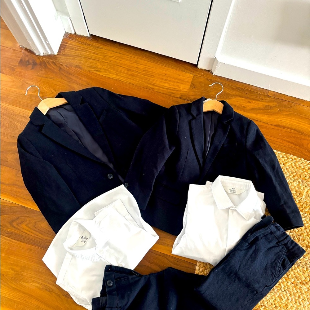 H&M boys navy suits and shirt bundle sz 3-4yrs and 6-7yrs
